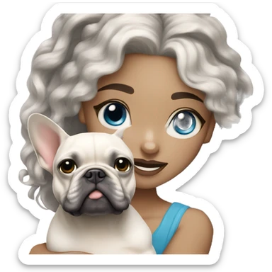 light-skinned and fair-haired blue eyes dancer with a French bulldog merle puppy sticker