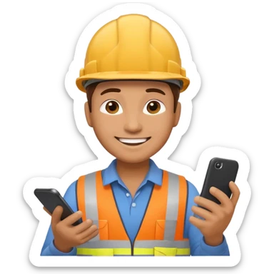 create an realistic emoji image of an construction worker typing on the phone sticker