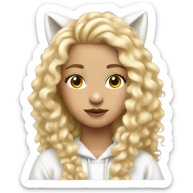 Cute girl wearing white fox hoodie and hair down who has blonde curly hair and is 13 sticker