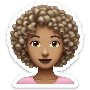 Curly haired  beige girl with black square sepcs , Pink lips and jawline sticker
