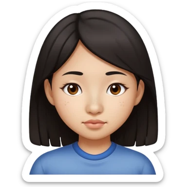 Asian girl with dark hair and a nose mole disappearing  sticker