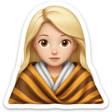 Chica rubia de ojos café y con una manta por el frío  sticker
