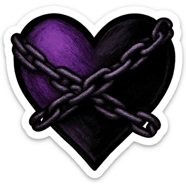 emo heart with a chain, black and purple, no background sticker