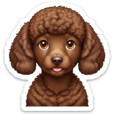 Cinematic Noble Chocolate Poodle Portrait Emoji, Poised and regal, with a refined, elegant build and a meticulously groomed, curly chocolate Fur, deep-set soulful brown eyes, Simplified yet sharp and sophisticated features, highly detailed, glowing with a soft, dignified glow, high shine, intelligent and graceful, stylized with an air of sophistication, focused and attentive, soft glowing outline, capturing the essence of a watchful and confident companion, so majestic it feels as though it could prance out of the screen with effortless authority! sticker