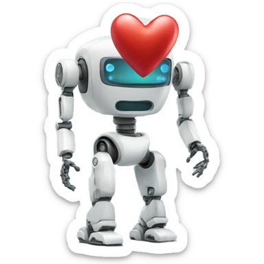 the robot holds a heart in its hand sticker