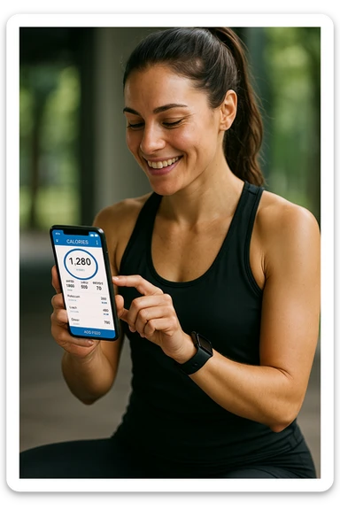 Donna sportiva che usa app contacalorie come myfitnesspal sticker