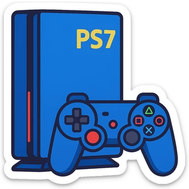 flat toon style PlayStation 7 console with bold colors and simplified shapes sticker