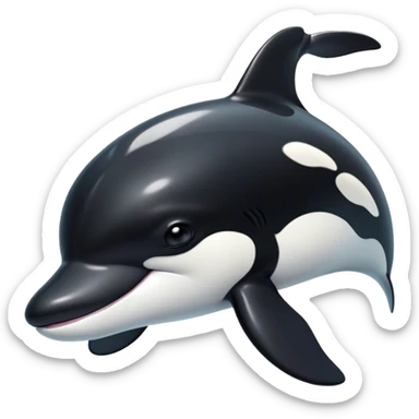 Cinematic Noble orca Portrait Emoji, Poised and majestic, with a sleek, streamlined black-and-white body, piercing intelligent eyes, and a powerful, commanding presence, Simplified yet sharp and sophisticated features, highly detailed, glowing with a soft oceanic radiance, high shine, intelligent and formidable, stylized with an air of deep-sea dominance, focused and alert, soft glowing outline, capturing the essence of an apex predator that appears ready to surge out of the waves with effortless authority! sticker