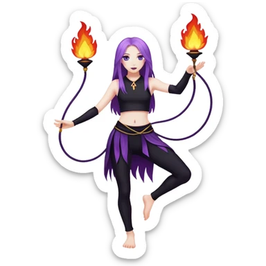 Full body Poi fire performer pale skin with long purple hair sticker