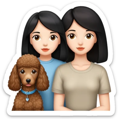 A beautiful well-behaved girl with fair skin has long straight black hair and a brown Poodle. sticker