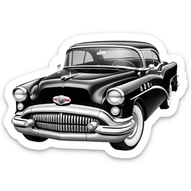 vintage hot rod, based on 1956 Buick Century, monochrome black and white sticker