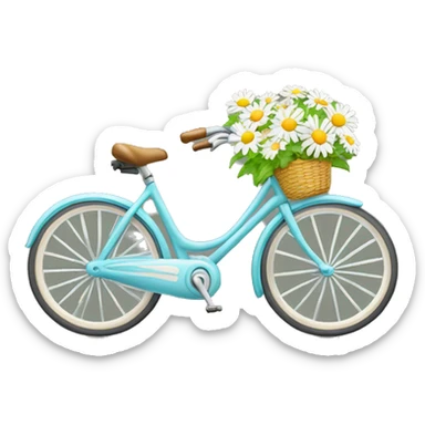 bicycle with front basket has bouquet of daisies  sticker
