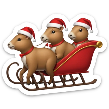 now make alot  of capybaras pulling a sleigh with santa hats sticker
