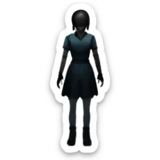 An icon featuring a dark, eerie atmosphere with a spooky environment, inspired by horror games like Resident Evil. The design includes ominous lighting, creepy shadows, and a silhouette of a character in distress. Transparent background enhances the chilling vibe of the scene. sticker