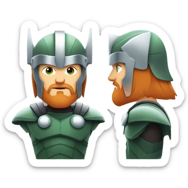 avatar of a man with short red hair, trimmed beard, gray-green eyes, and wearing Thor's winged helmet. Serious expression, clean shapes, and smooth gradients. sticker