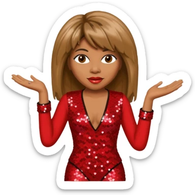Tina Turner with long brown straight hair, red sequin outfit sticker