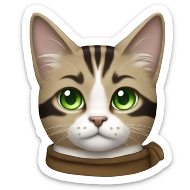 Brown and black striped long hair cat with green eyes dressed as obi wan kenobi sticker