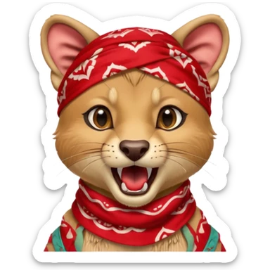 Fossa animal with a red bandana on its head screams sticker