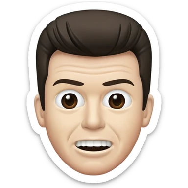 Rick Astley with straight face, but only with his front teeth sticking out, the background is pitch black, and Rick Astley is a dark grayish-baige color sticker