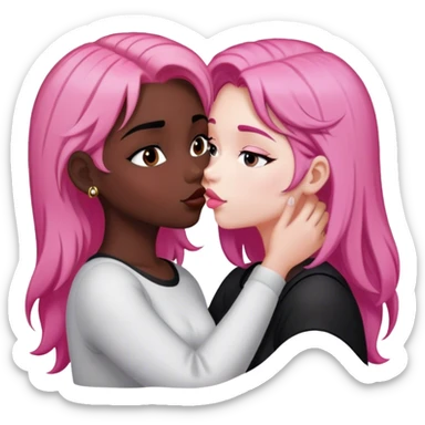 a pink hair girl kiss a black hair girl sticker