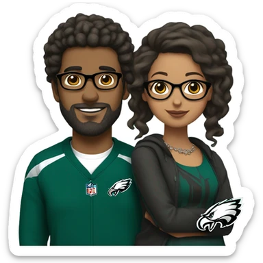 Brown guy with beard mustache and brown girl with glasses and her hair in a bun in Philadelphia eagles clothes holding hands sticker