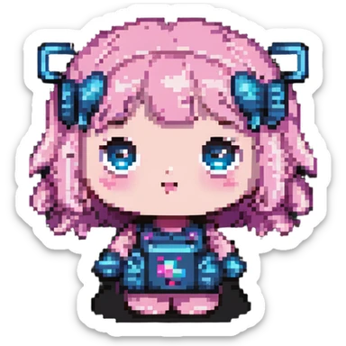 pixel art of a cute battery girl with big eyes, pink cheeks, playful pose sticker