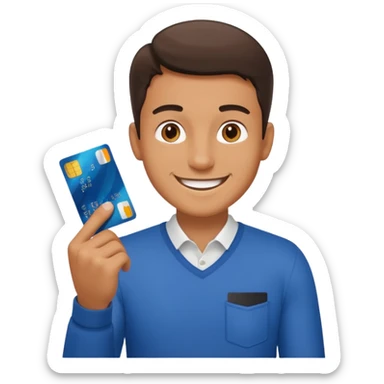 man with debit card sticker