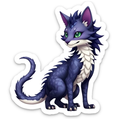 Kawaii dark edgy fantasy feline-vernid-sergal-fursona animal creature with a tufted tail full body with intricate markings  sticker