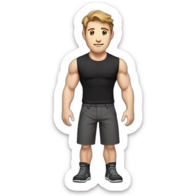 Pale skinned Fit Man With the biceps and brown hair in black shirt and gray shorts sticker