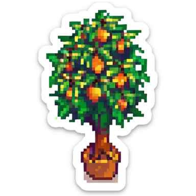 orange tree pixel art style with a single large orange sticker