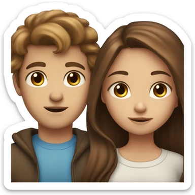 Brown haired girl with blue eyes looking at brown haired boy with brown eyes sticker