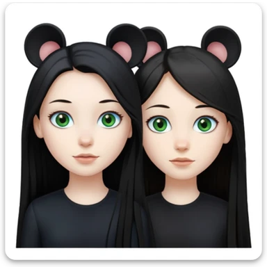 Two girls one with long black hair, blue eyes very pale skin wearing black clothes the other one with long mousey brown hair, green eyes and pale skin sticker