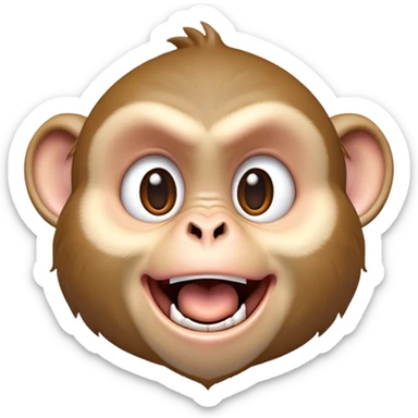 Cinematic Comical Macaque Portrait Emoji, Head tilted dramatically with an exaggeratedly shocked expression, featuring a dynamic, animated face with wide, comically expressive eyes full of humorous disbelief, Simplified yet hilariously expressive features, highly detailed, glowing with a slightly sassy glow, high shine, dramatic yet playful, stylized with an air of quirky primate attitude, soft glowing outline, capturing the essence of a meme-worthy macaque that looks ready to side-eye its way into viral fame! sticker