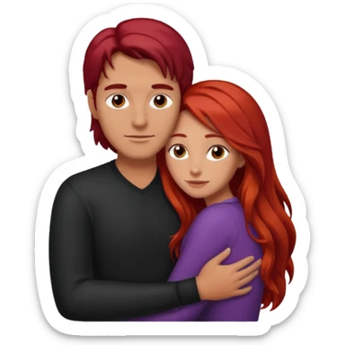 Tall man with dark hair hugging shorter woman with long red hair  sticker