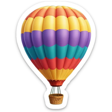 a clear sky and distant hills in the background with A colorful hot air balloon floating gracefully above the ground. The balloon's vibrant colors stand out against the soft clouds, capturing the peaceful yet adventurous spirit of hot air ballooning. sticker