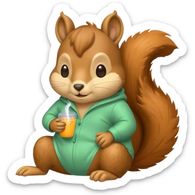 squirrel in acorn pajama suit snoring sticker