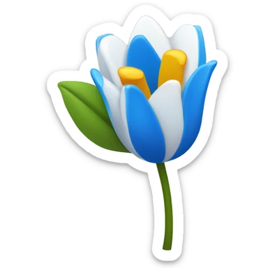 La imagen muestra una flor azul y blanca con estambres amarillos en el centro sobre un fondo blanco. sticker
