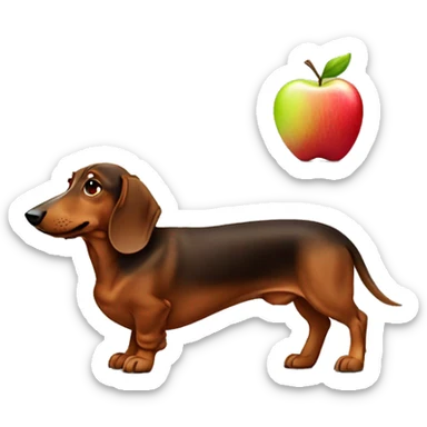 Brown dachshund with apple sticker