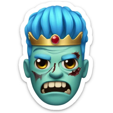 a zombie with blue hair a crown and a sword sticker