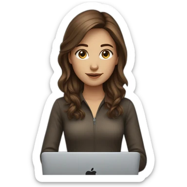 Beautiful programmer girl with brown hair working with MacBook sticker