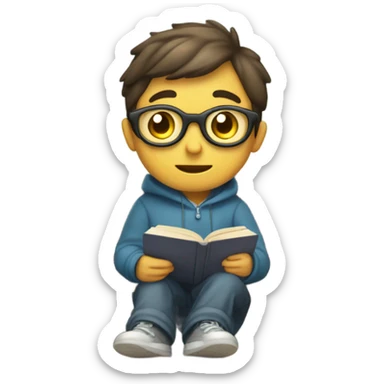 A boy reading a book at part in the morning with text "Gadget Lab" sticker