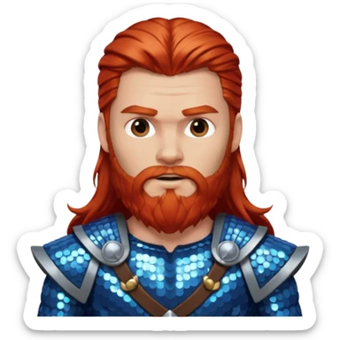 Thor, God of Thunder with long red hair and beard, blue sequin outfit sticker