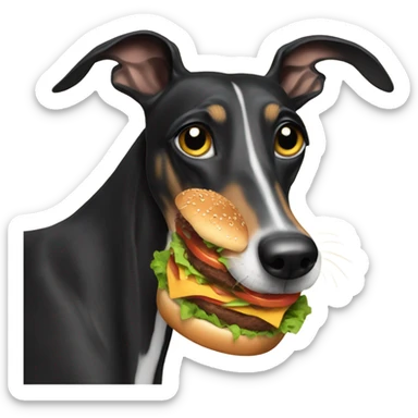 Black greyhound eating burger sticker