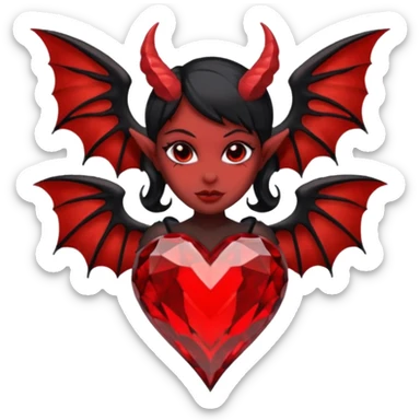small black succubus wings, cryhstal heart red sticker
