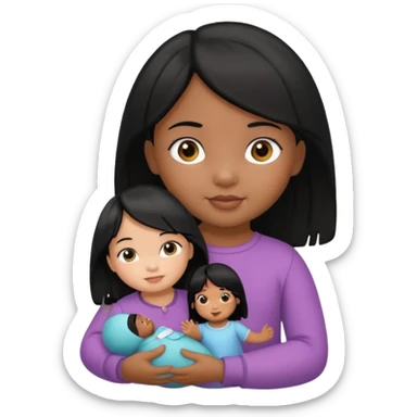 a Toddler black hair girl holding 1 doll sticker