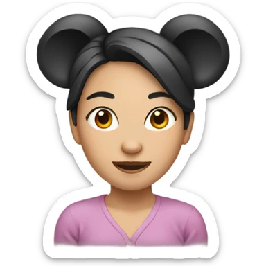 Beautiful asian girl with mouse ears sticker