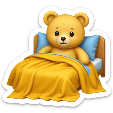Yellow teddy bear in bed  sticker