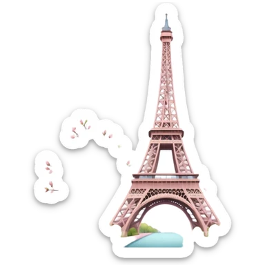 Eiffel Tower emoji, spring in Paris, cherry blossoms, soft pastel colors sticker