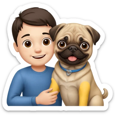 Make a pug and a boy playing  sticker