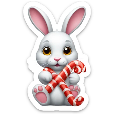 bunny holding a candy cane with a red diamond sticker